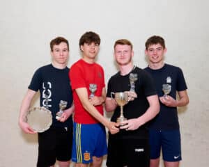 Winners and runners-up of the U18s Junior Closed Cup and Plate at Biddenden Squash Club in Kent, an England Squash-affiliated club.