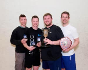Winners and runners-up of the Mens Closed Cup and Plate at Biddenden Squash Club in Kent, an England Squash-affiliated club.