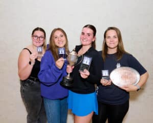 Winners and runners-up of the Ladies Closed Cup and Plate at Biddenden Squash Club in Kent, an England Squash-affiliated club.