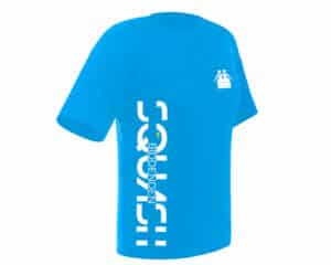 Biddenden Squash Club branded T-shirt in cyan featuring club logo – official club kit available to members.