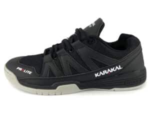 Karakal ProLite Black court shoes – lightweight indoor shoe offering comfort, breathability, and grip, available at CGSquash.
